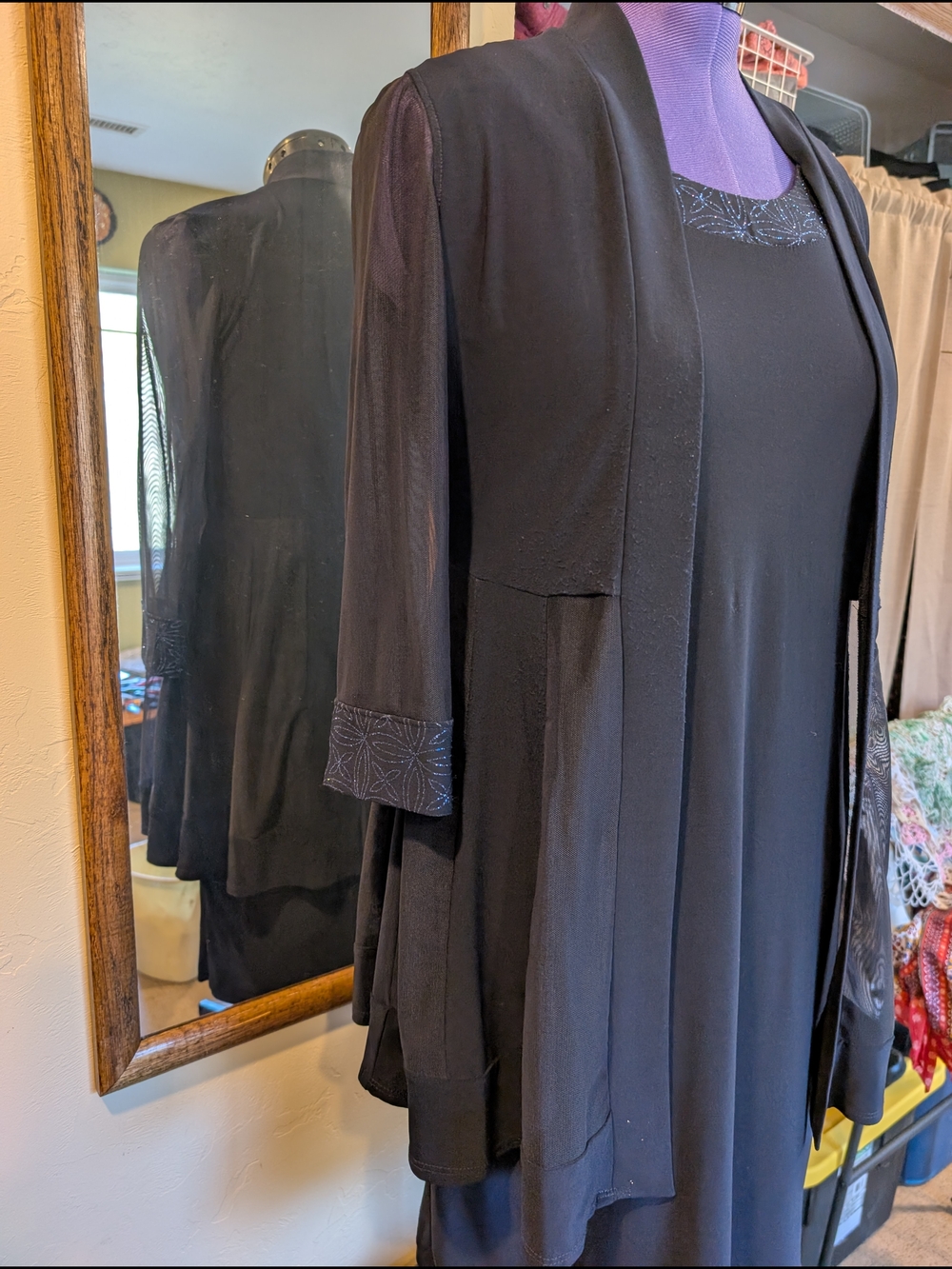 R&M Richards-Black Women's Dress with Blue Sparkle design Neckline With Jacket. - Picture 11 of 15